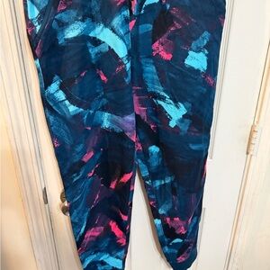 Abstract Brushstroke Leggings in Navy, Teal & Magenta